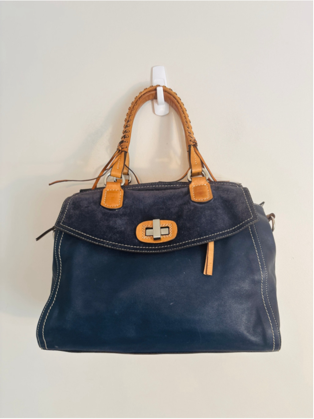 Arbo Navy Blue Genuine Leather Handbag Women's Shoulder Tote Satchel Purse Bag